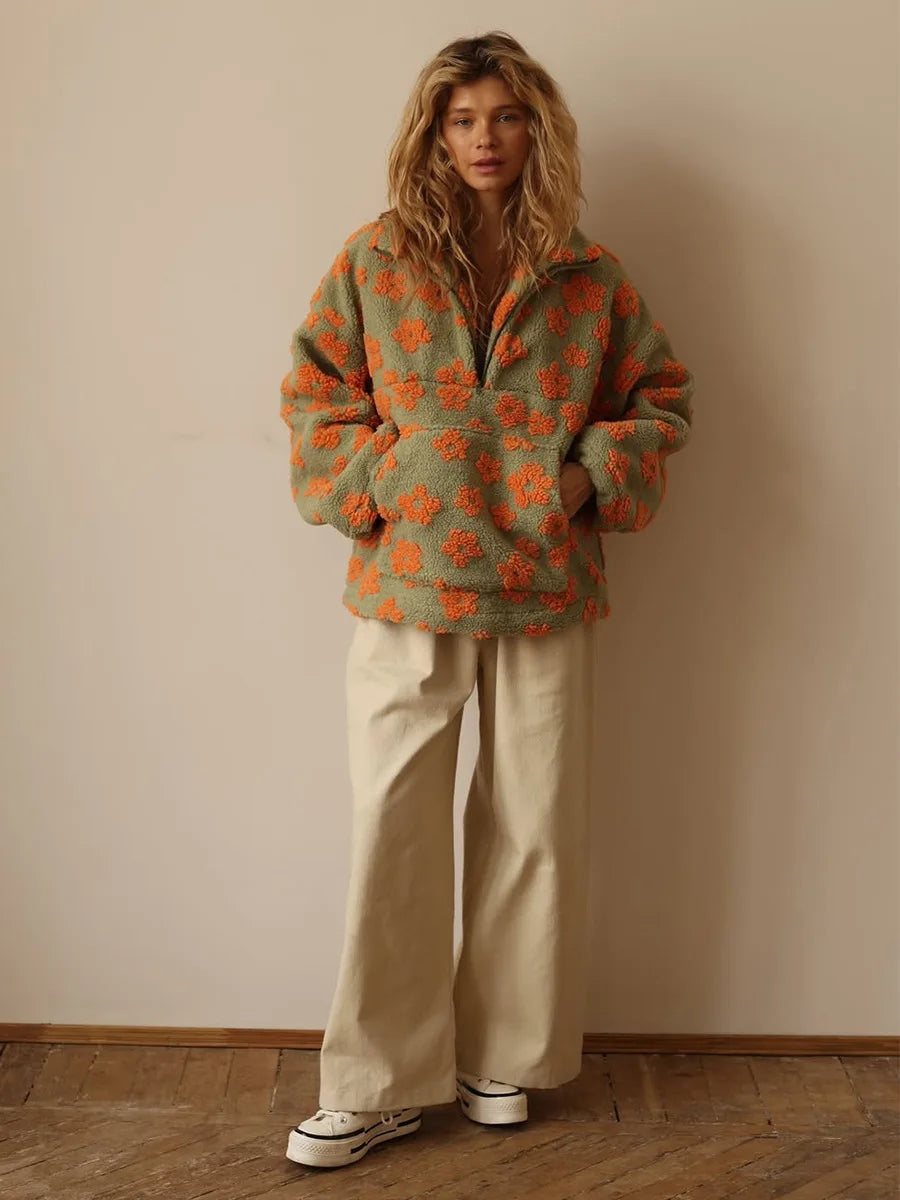 Women's Floral Fleece High-Neck Pullover