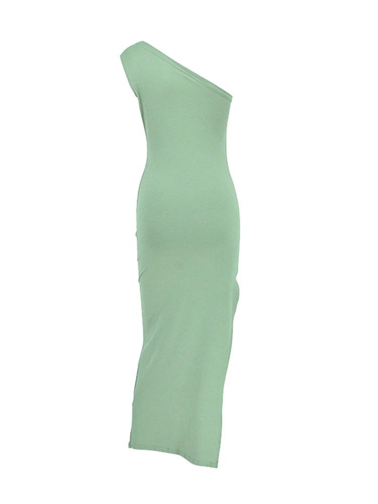 Women's One-Shoulder Sleeveless Backless Split Midi Dress