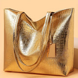 Women's Metallic PU Leather Tote Bag with Zipper