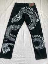 Harajuku Dragon & Snake Embroidered Wide-Leg Jeans