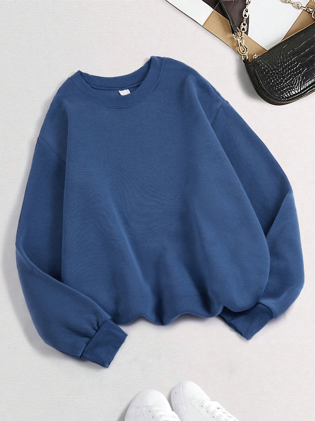 Winter Womens Solid Sweatshirts Casual Comfortable Warm Hoodies Loose Crewneck Fleece Pullover Tops Autumn Womans Streetwear