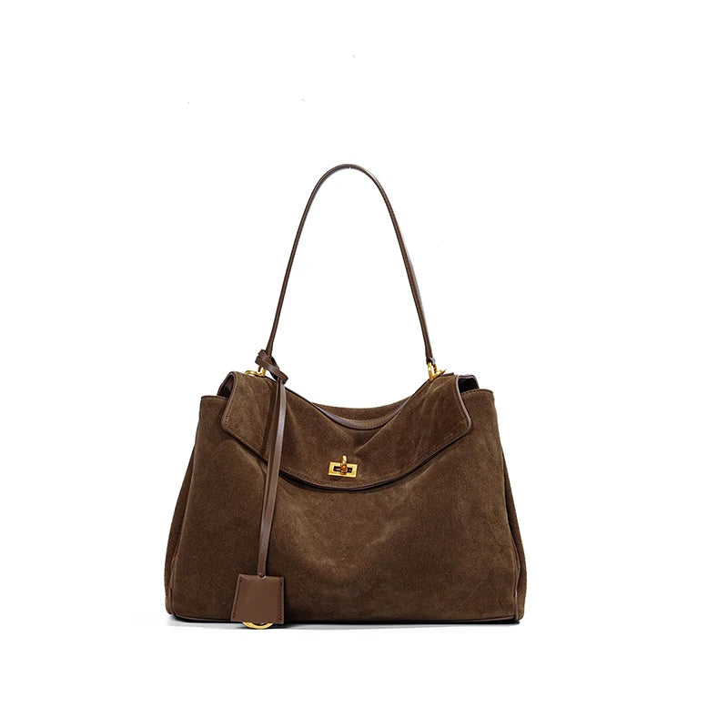 Large Capacity Autumn Winter Suede Leather Tote Bag Frosted Cowhide High-Grade Shoulder Bag for Women