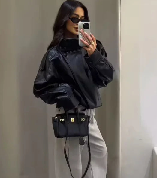 Women’s Black Moto Faux Leather Jacket
