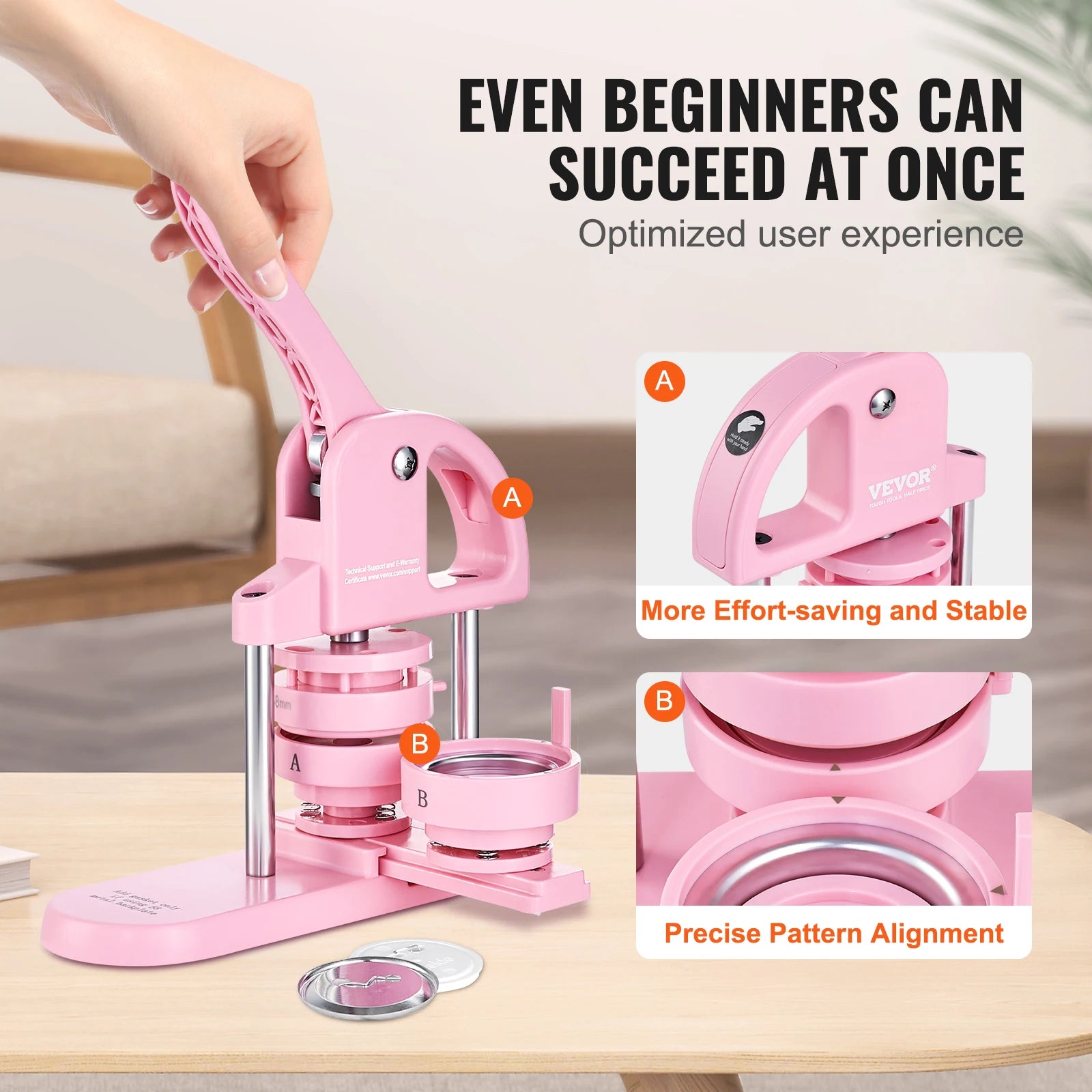 SucceBuy 3-IN-1 Button Maker Button Maker Machine with Panda Magic Book  Ergonomic Arc Handle Punch Press Kit