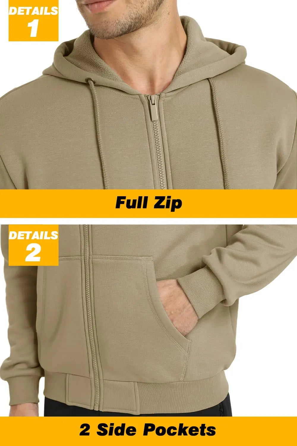 TACVASEN Men's Fleece-Lined Zip-Up Hoodie