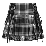 Pink Plaid Y2K Pleated Mini Skirt with Lace Trim