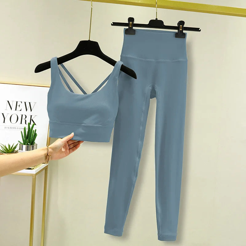TRY TO BN 2 Piece Yoga Set Women's Tracksuit Sports Bra High Waist Leggings Tummy Control Squat Proof Workout Outfit Gym Clothes