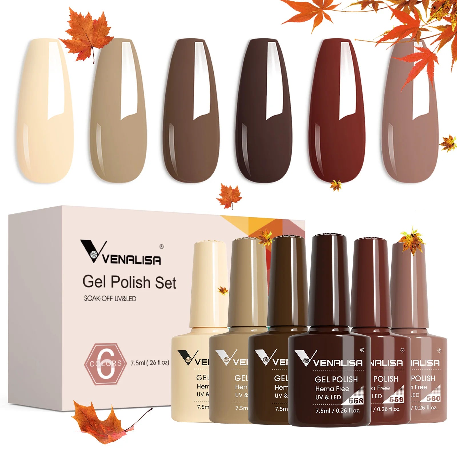 VENALISA 6pcs/kit Autumn Color Collection Fall Nails Brown Earth Gel Nail Polish TPO FREE Soak Off UV LED Semi Permanent Gel Set