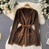 3-Piece Women’s Knitted Set: V-Neck Belted Cardigan & High-Waist Wide-Leg Pants