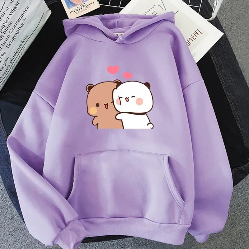 Kawaii Bubu and Dudu Panda Plus Size Hoodie – Unisex Harajuku Fleece Sweatshirt