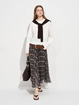 FSLE Retro Plaid Mesh A-line Skirt for Women New Spring Style for 2026 Flowing Draped Skirt Ankle-length Streetwear Citywalk Ins