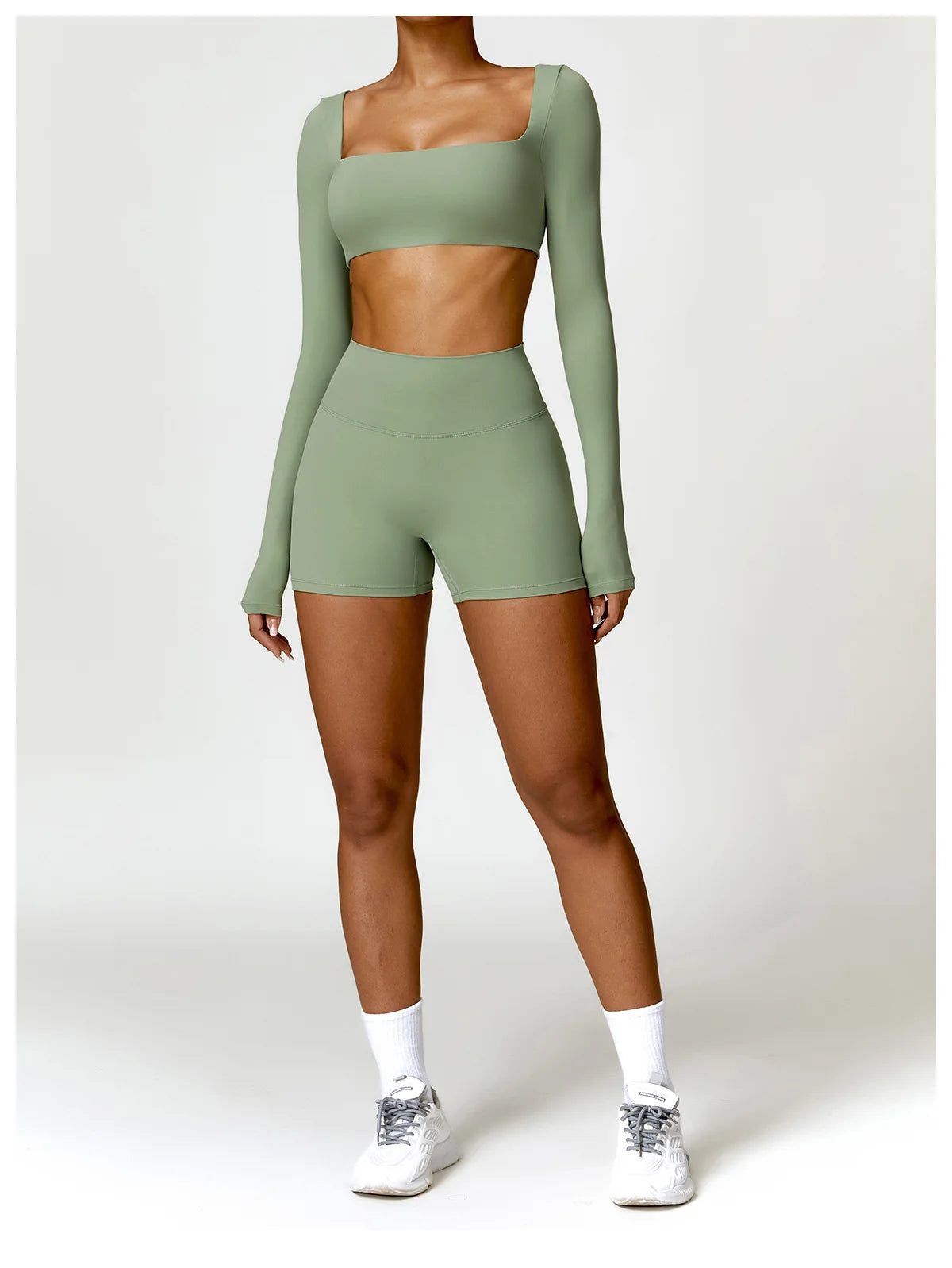 2-Piece Women's High-Waist Yoga Set – Seamless Long Sleeve Workout Suit