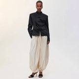 Women's Satin Lantern Pants with Pleated Detail