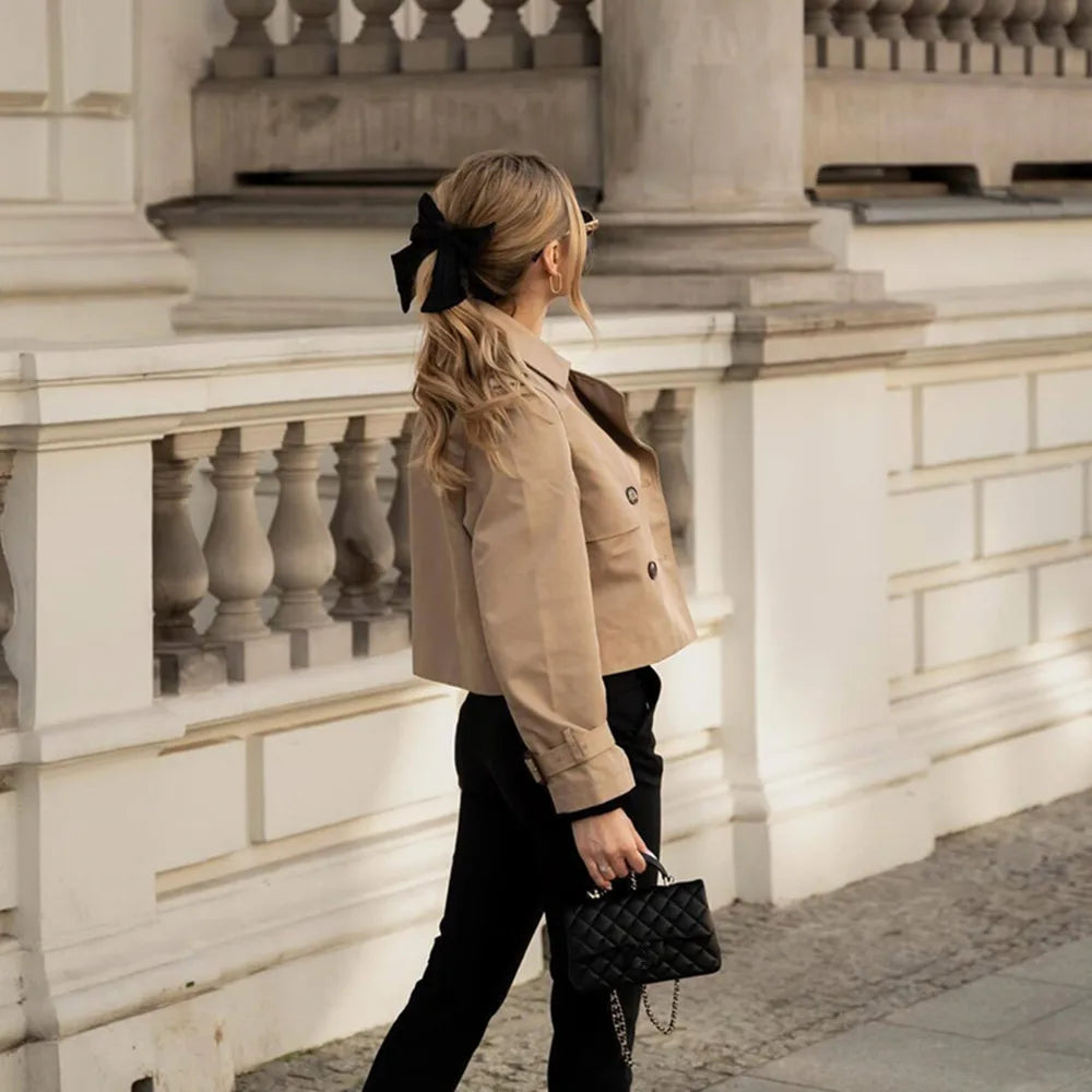 Vintage Cropped Double-Breasted Trench