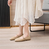 AIYUQI Women's Genuine Leather Square-Toe Ballet Flats