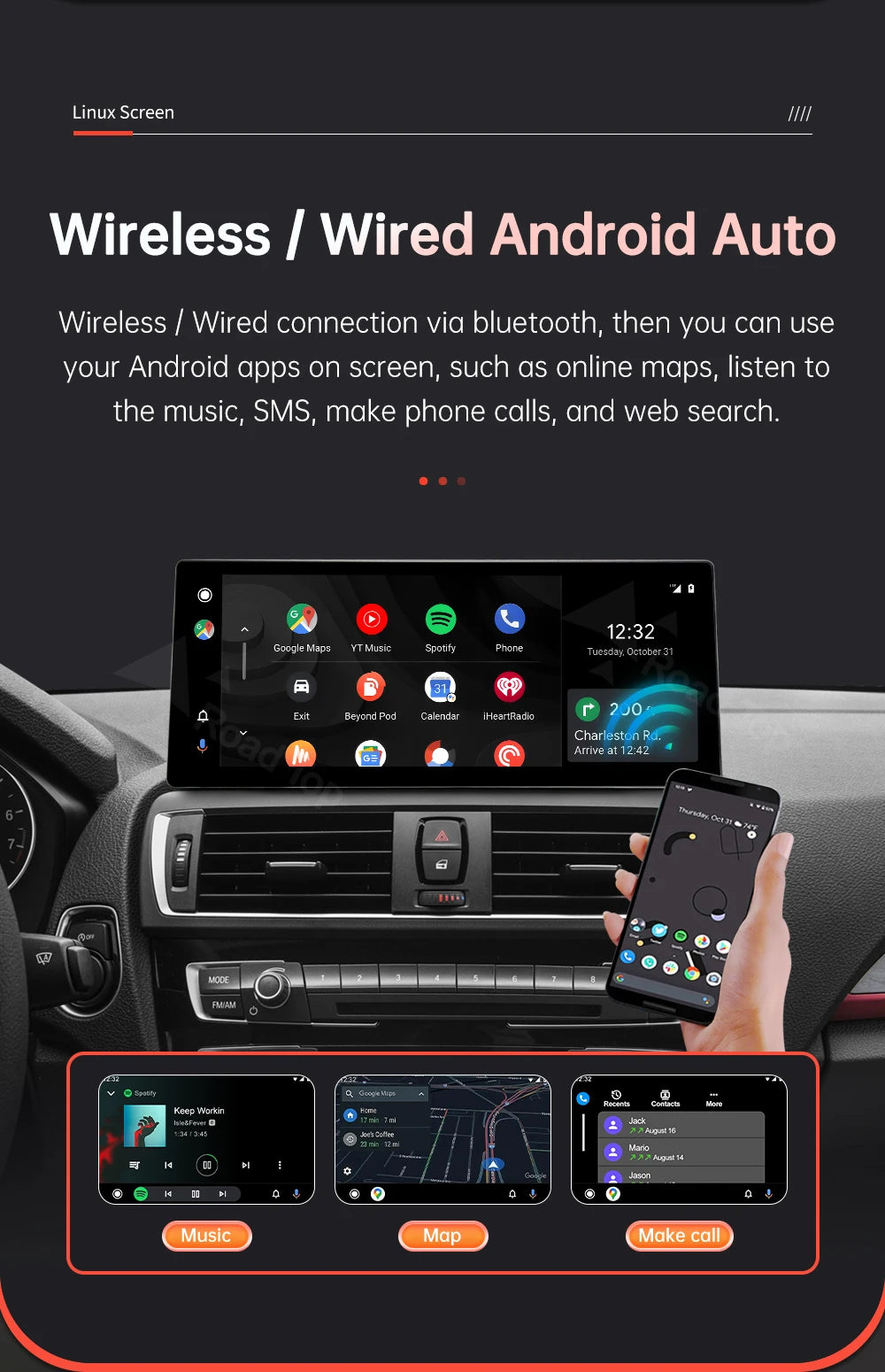 12.3'' BMW F20/F21/F22/F23 Linux CarPlay & Android Auto Screen
