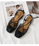 Women's Narrow Band Roman Flat Sandals — Buckle Strap Gladiator Beach Shoes