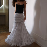 Women Polka Dot Print High Waist Maxi Skirt Elegant Ruched Mermaid Long Skirts 2026 Summer Casual Vacation Fashion  Outwear