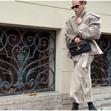 Elegant Lapel Lace-Up Overcoat