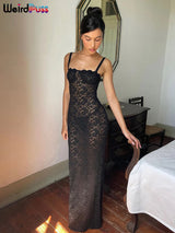 Sheer Lace Bodycon Maxi Dress