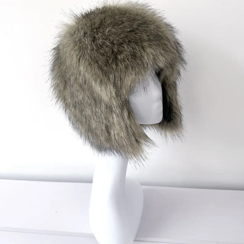 Fluffy Faux Fox Fur Trapper Hat Women pilot Hat Bomber hat men ski cap winter hat thickened warm шапка ушанка Beanies Bonnet