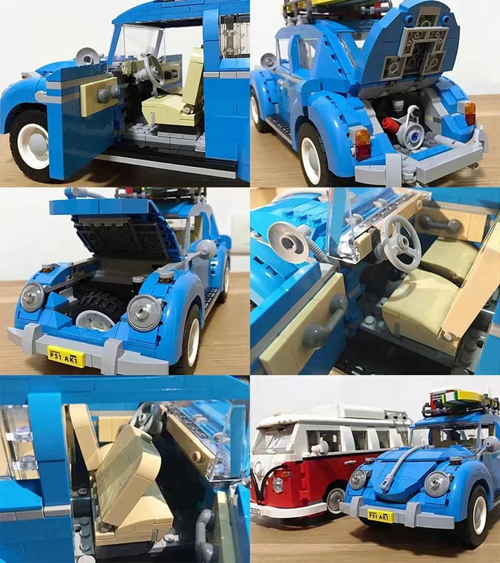 1167pcs Technical Blue Beetle Camper Car Building Blocks Model Creative City Vehicle Set Toys Bricks For Boy Kids Christmas Gift