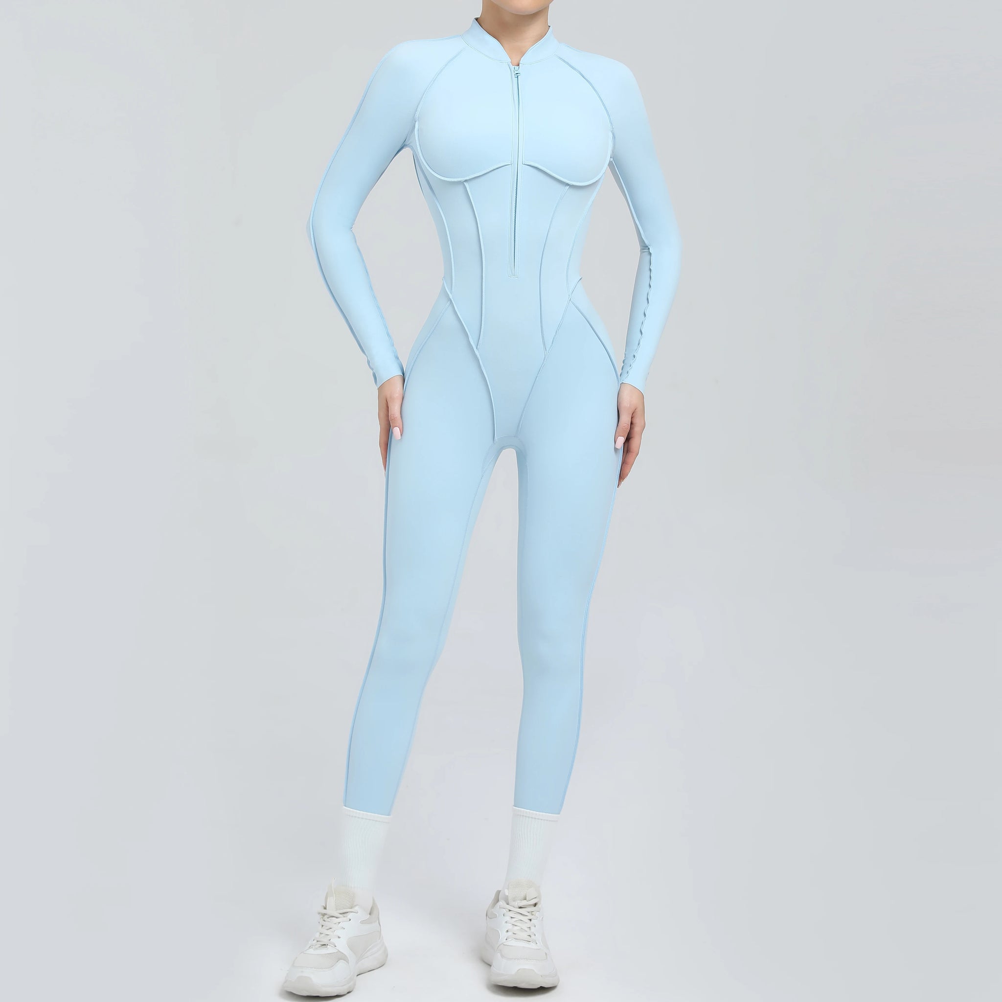 Long Sleeve Zip-Front Yoga Jumpsuit