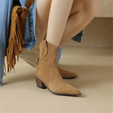 2026 Autumn Cow Suede Women Boots Pointed Toe Chunky Heel Boots for Women Fashion Short Boots Winter Boots Women Western Boots