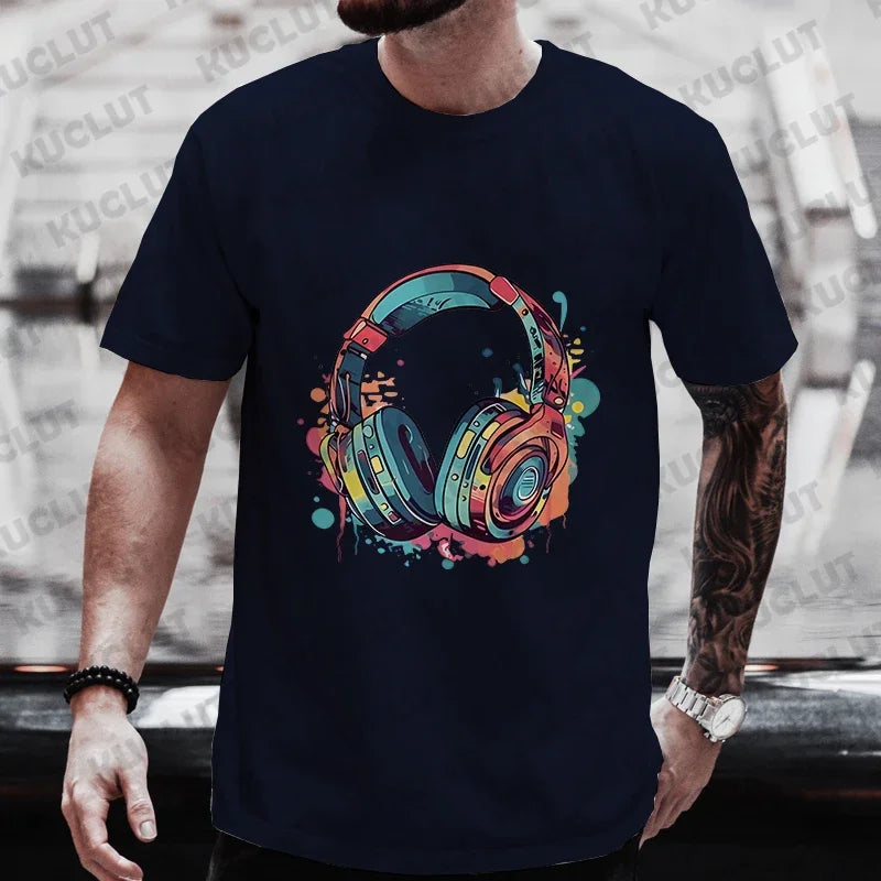 Men’s Hip Hop Melting Headset Graphic Oversized Tee
