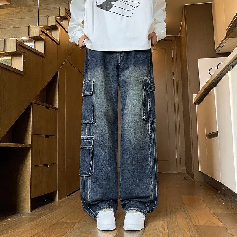 Men's Loose Straight-Leg Multi-Pocket Jeans