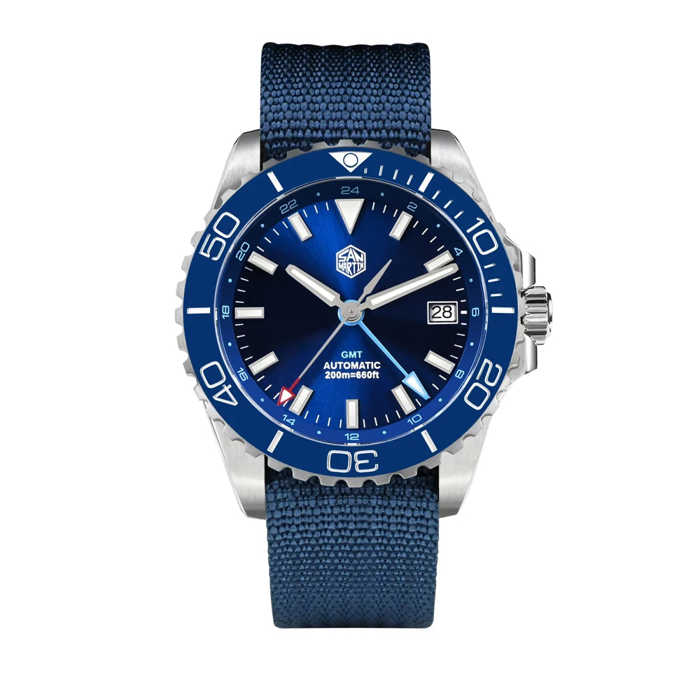 San Martin 39mm Diver GMT Watch Enamel Dial NH34 Stainless Steel Luxury Men Watch Automatic Mechanical Sapphire Luminous SN0136