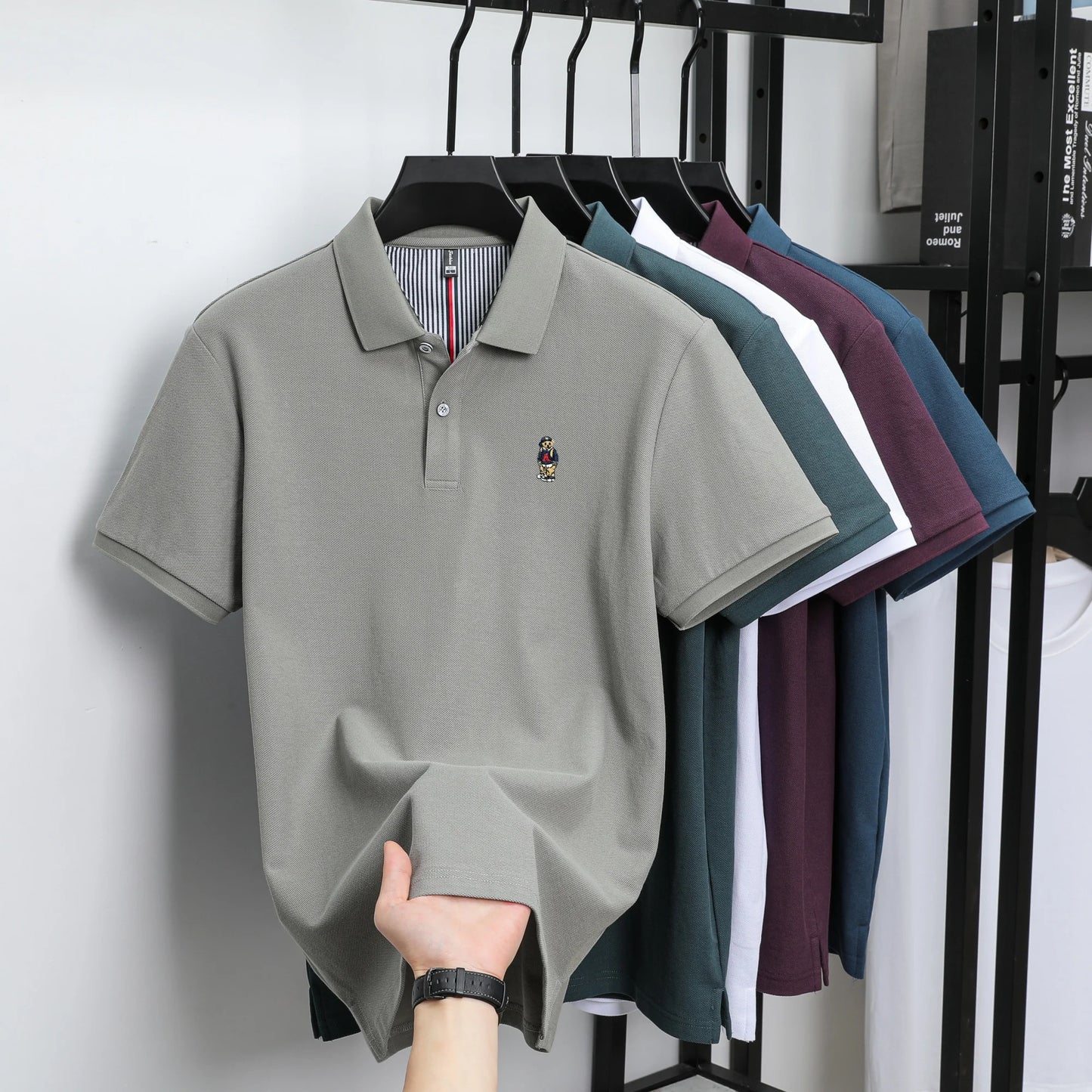 Men's Cotton Bear Embroidery Polo | Korean Style