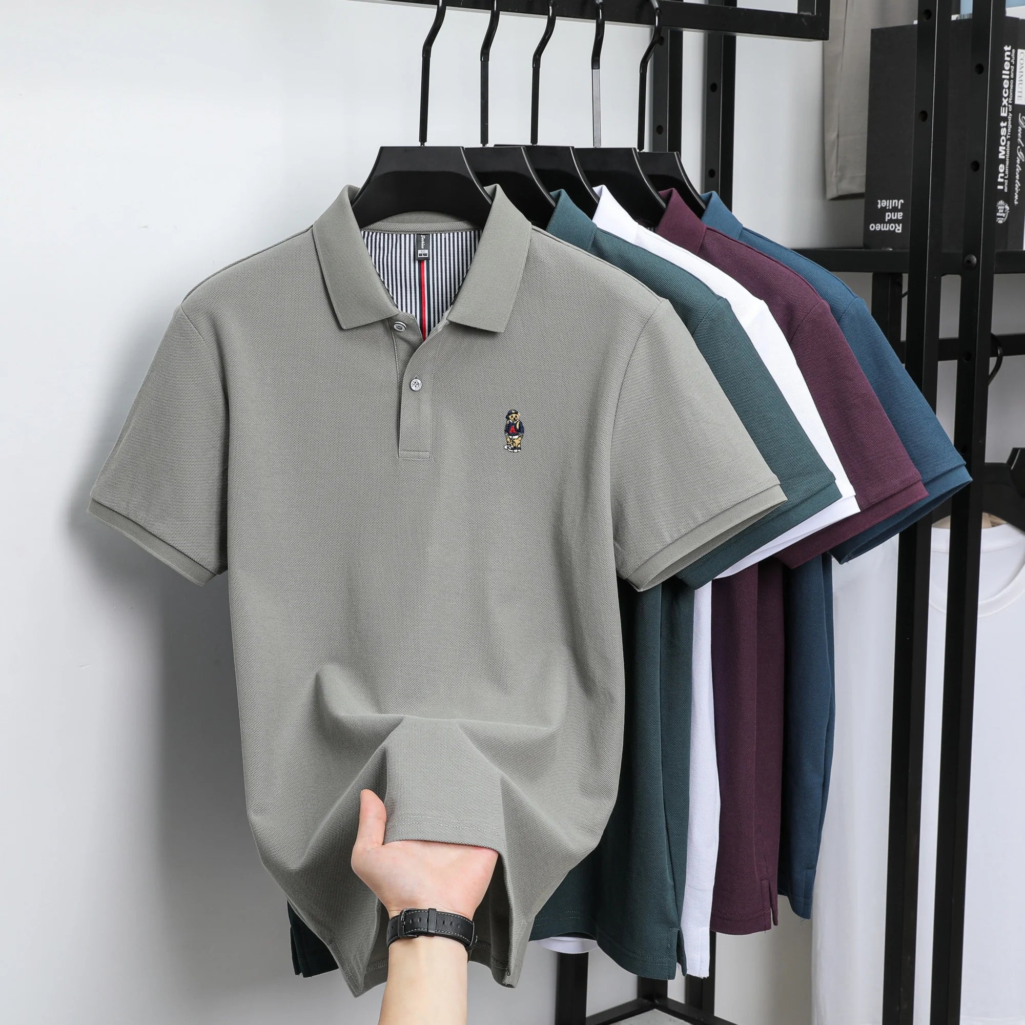 Men's Cotton Bear Embroidery Polo | Korean Style