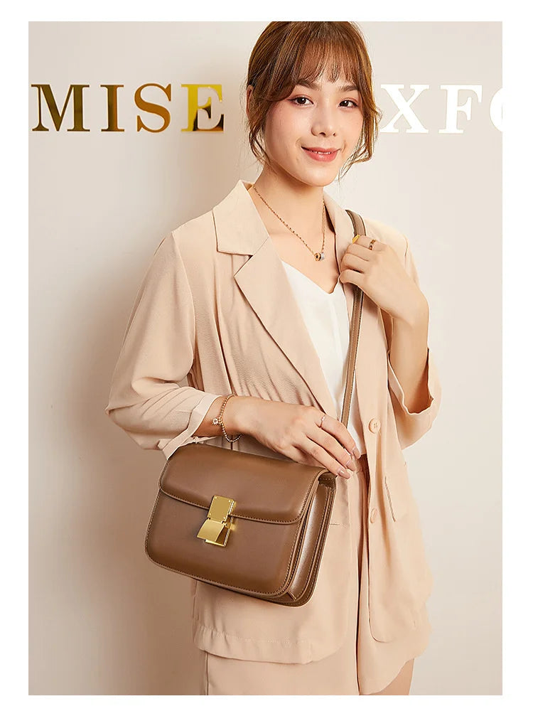 Women’s Genuine Leather Shoulder Bag 2025 Trend Brand Small Square Bags Luxury Designer Handbag Fashion Messenger BagsTofu Bags