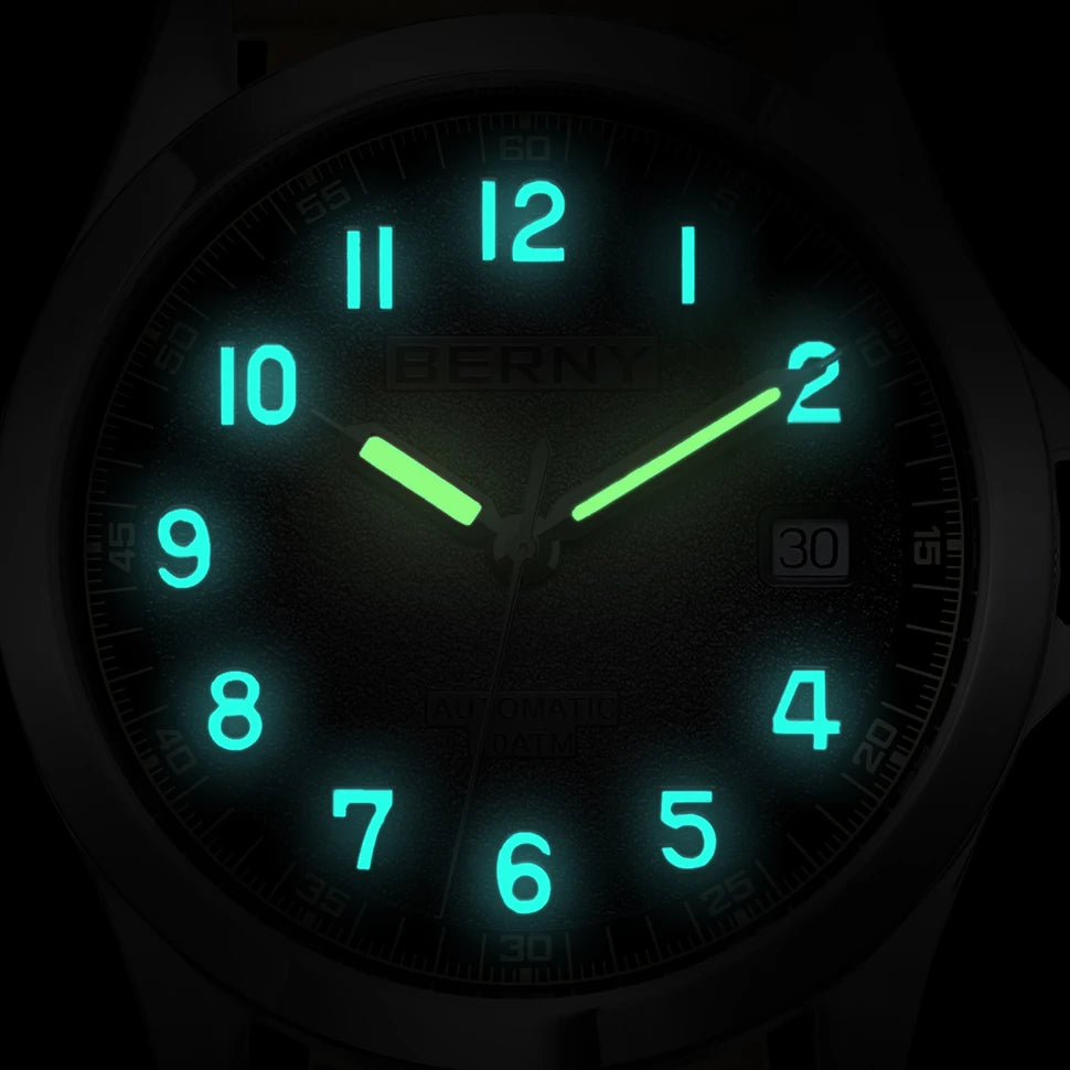 BERNY Frosted Dial Automatic Watch Men Luminous Mechanical Original ST2130 Wristwatch Sapphire Luxury Men Watch 10ATM Waterproof