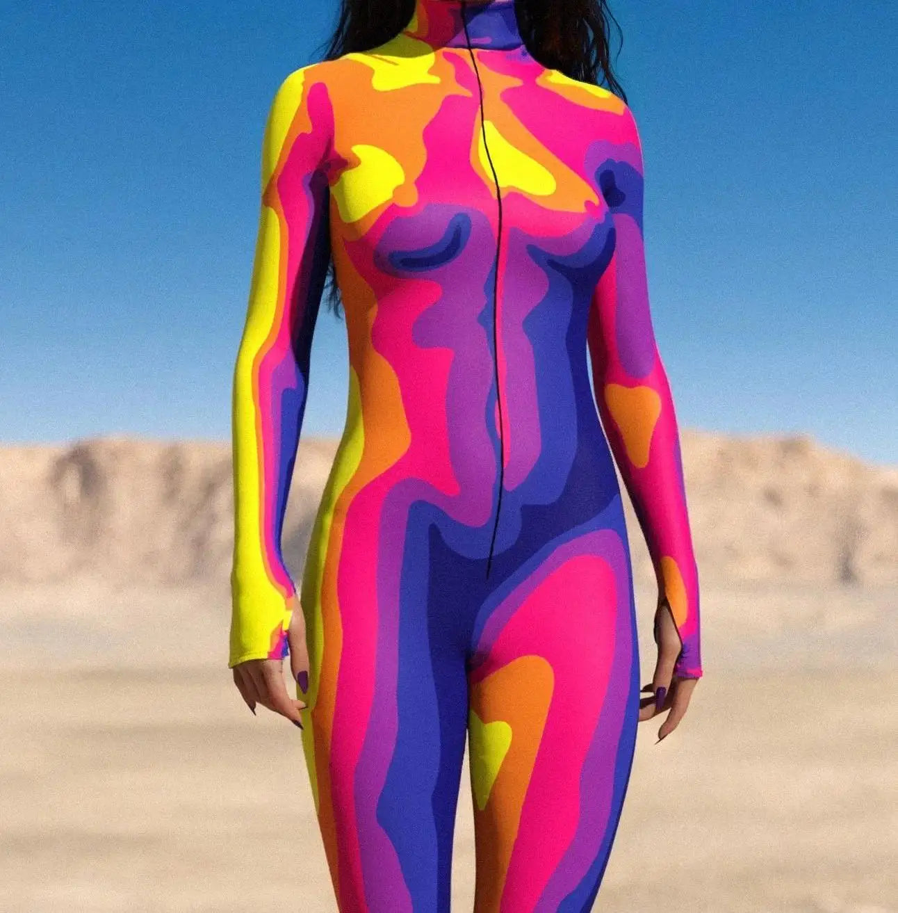 Women's 3D Print Goddess Jumpsuit Catsuit Costume