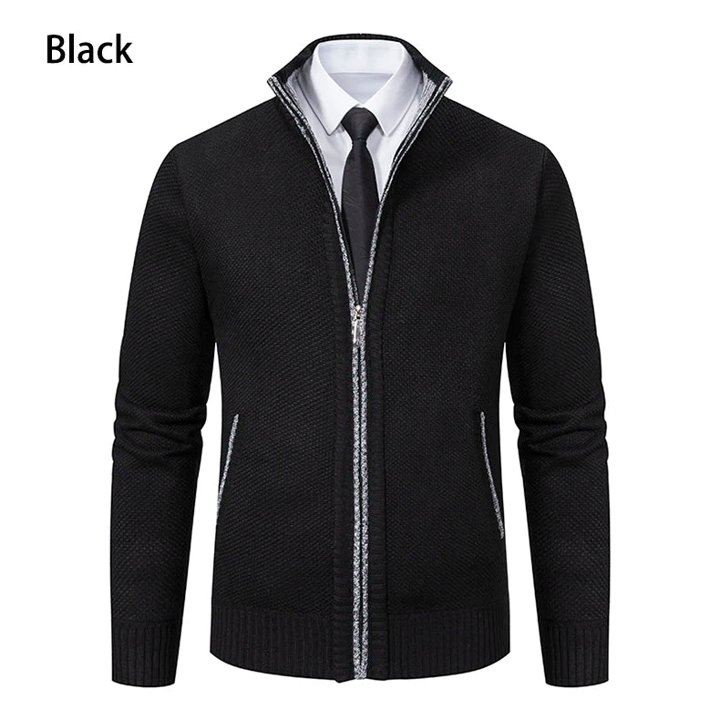 Men’s Fleece-Lined Stand Collar Cardigan