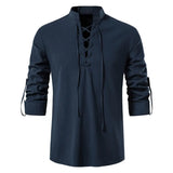 King Billion Men's Shirts Casual Men Cotton Linen Long Sleeve T-shirt Spring Autumn Vintage Shirt US Size Drawstring Neck