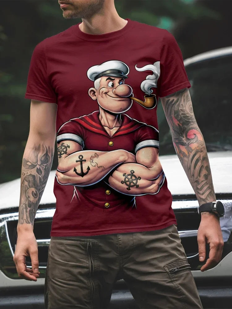 Popeye the Sailor 3D Graphic T-Shirt — Men's Retro Cartoon Short Sleeve Tee