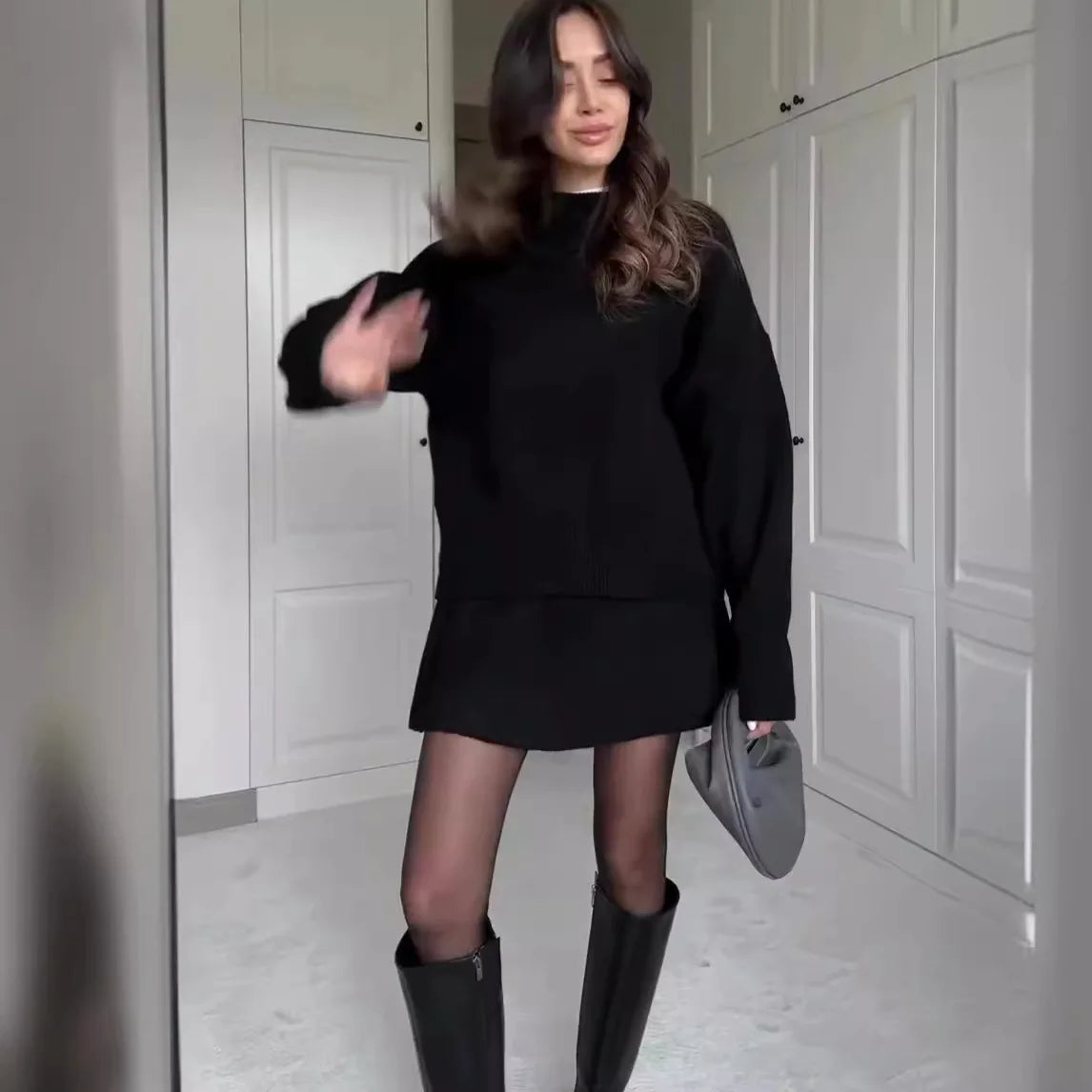 Chic USA-Made Knitted 2-Piece Sweater & Mini Skirt Set