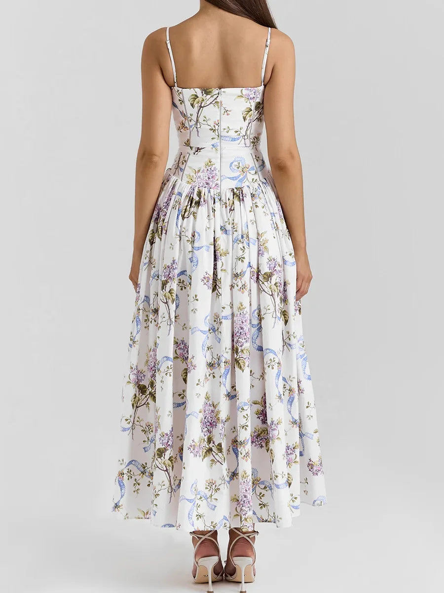 Floral Print Spaghetti Strap Midi Sundress - Elegant Boho Chic Summer Beach Dress
