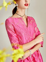 Women's Rose Jacquard V-Neck A-Line Party Dress