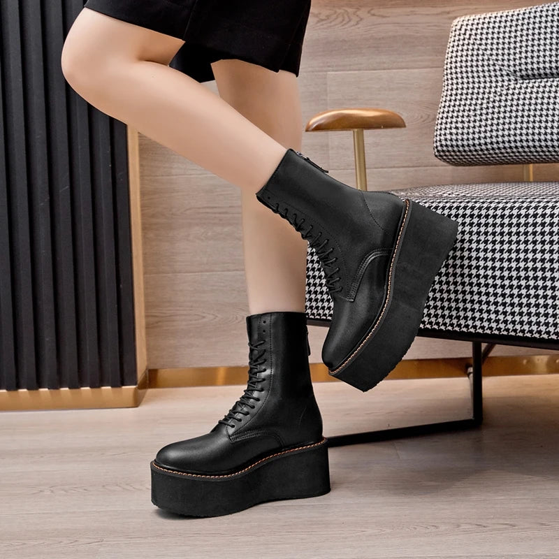 Genuine Leather Winter Wedge Boots