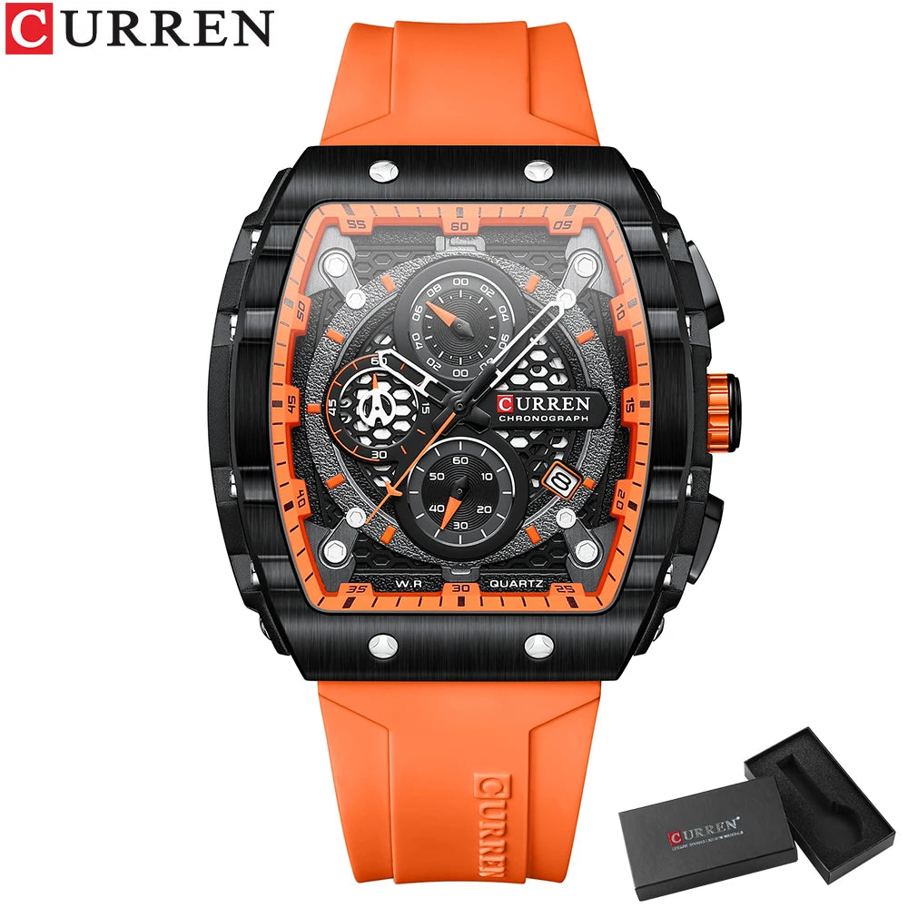 Men’s Sport Quartz Watch – Yellow Silicone Strap, Luminous Auto Date Square Dial