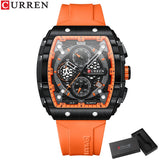 Men’s Sport Quartz Watch – Yellow Silicone Strap, Luminous Auto Date Square Dial