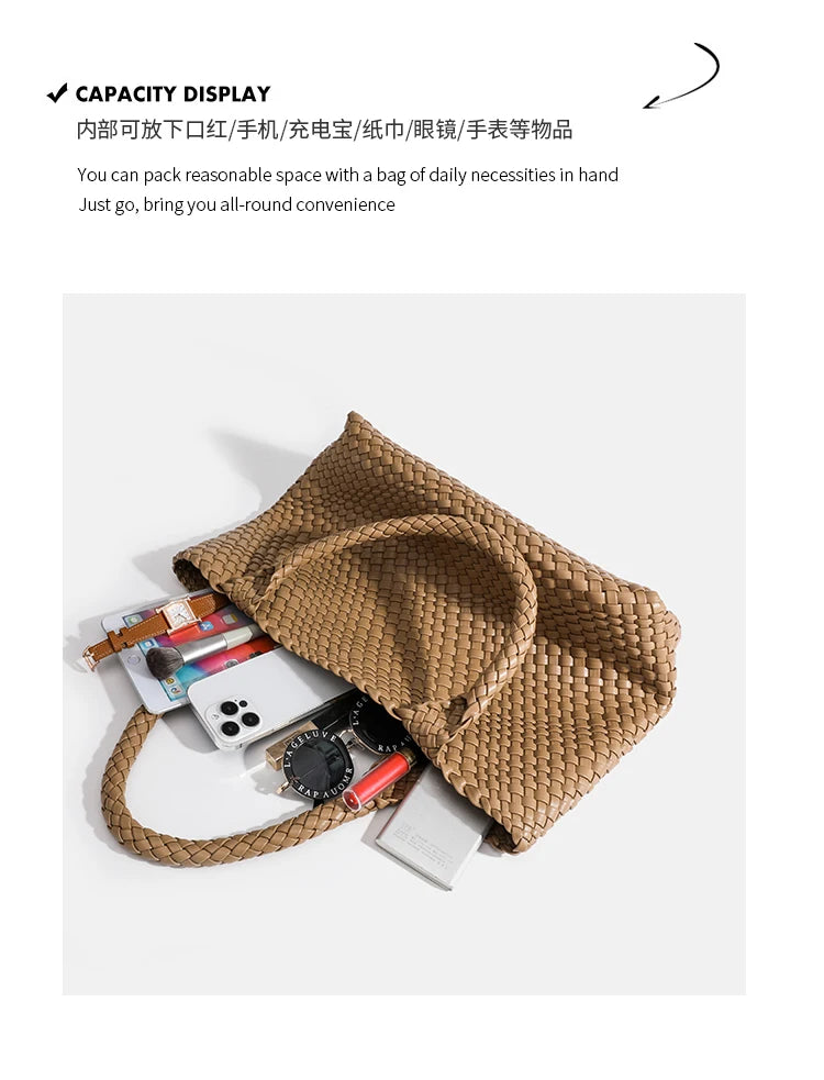 Woven Tote Bag For Women Soft Foldable Top-Handle Wristlet Bag Fashion Hobo Handbag Composite Bag with Coin Purse
