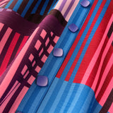 Miyake Pleated Drape Dress – Colorblock Print, 3/4 Sleeve