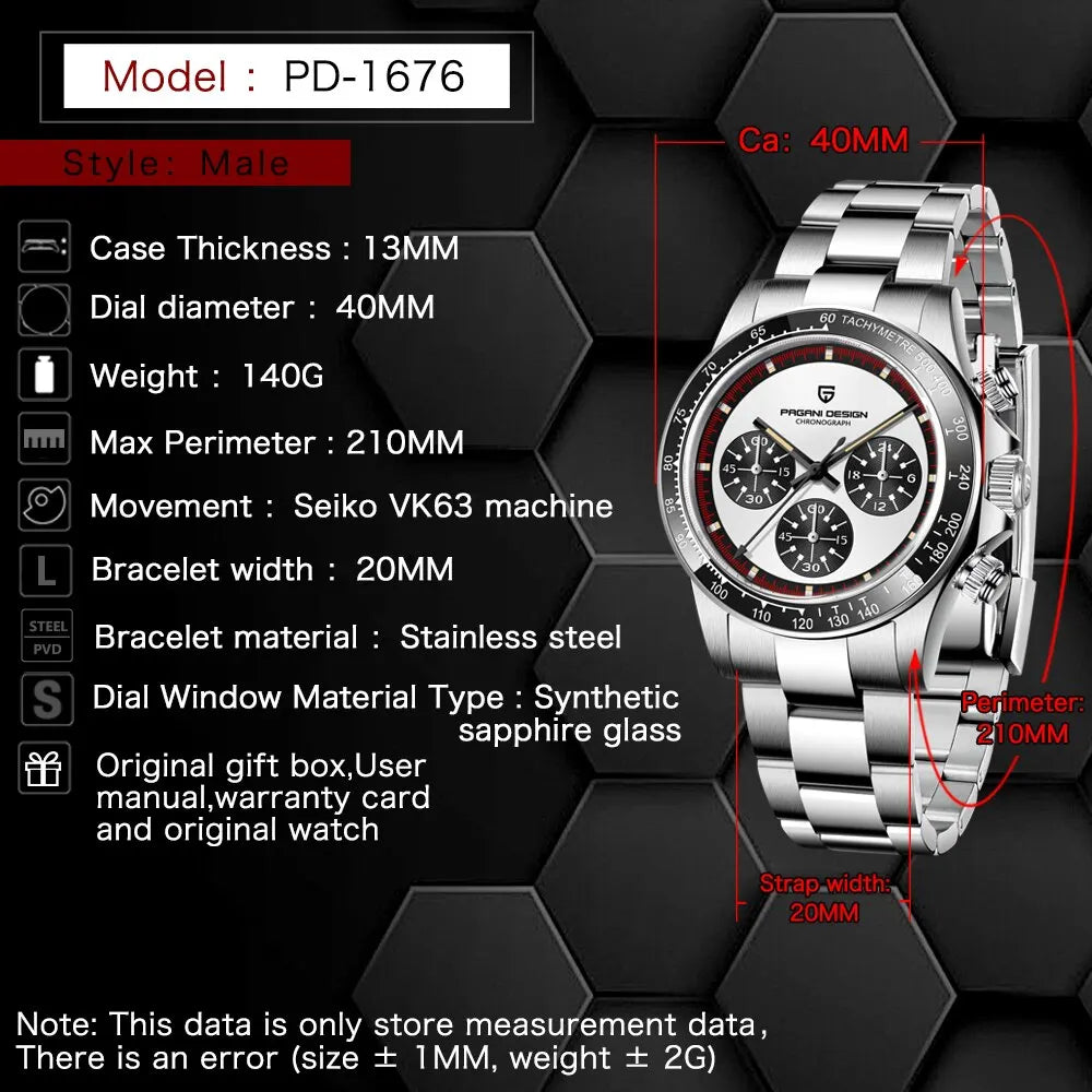 2026 PAGANI DESIGN New Men Quartz Wristwatch Fashion Ceramic Bezel Chronograph Stopwatch Waterproof 100m Stainless Watch for Men