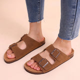Comwarm Men's Cork Footbed Slides Sandals Arch Support Summer Outdoor Sandals with Adjustable Buckle Leisure Men Leather Slides