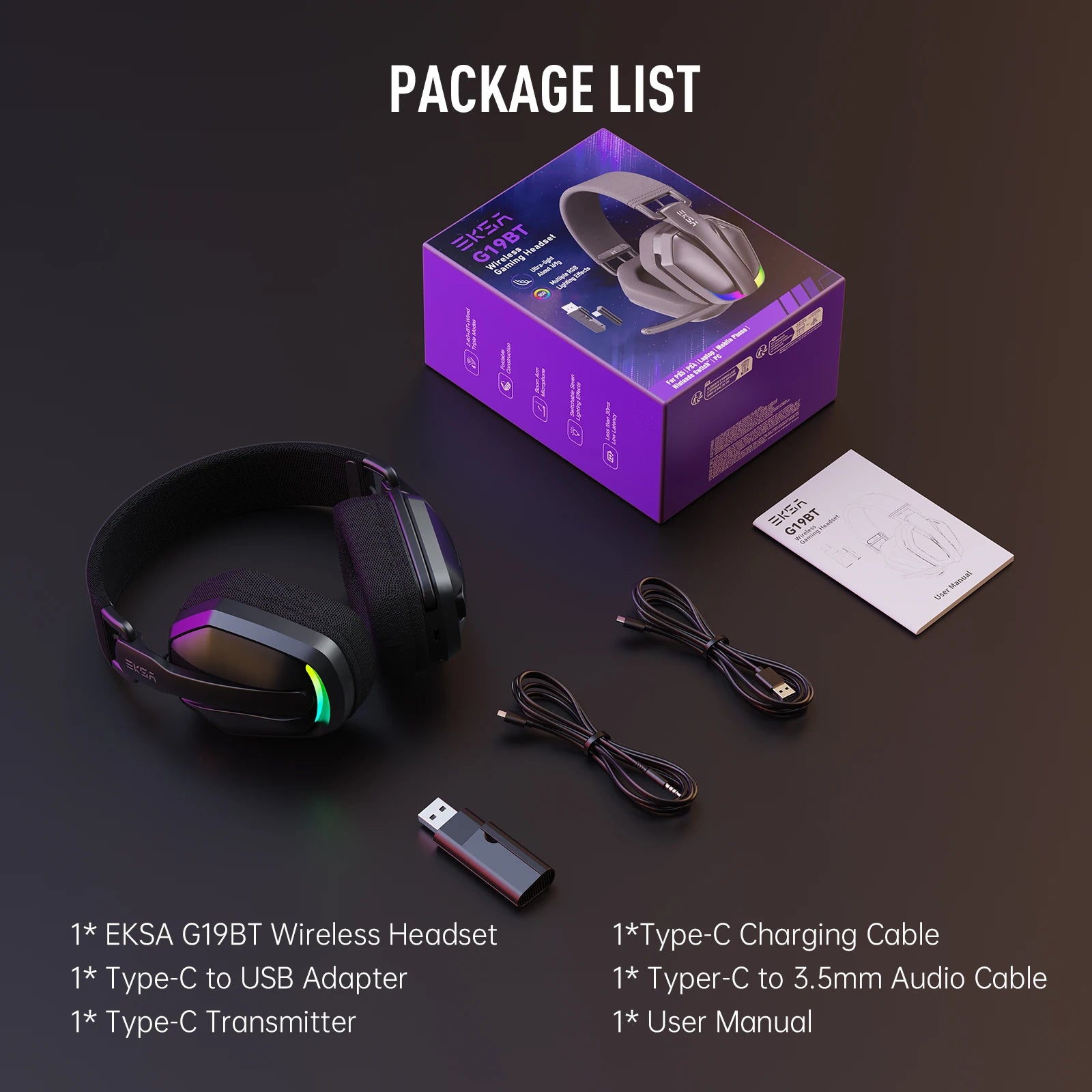 EKSA G19BT Wireless Gaming Headset | Tri-Mode BT 5.4